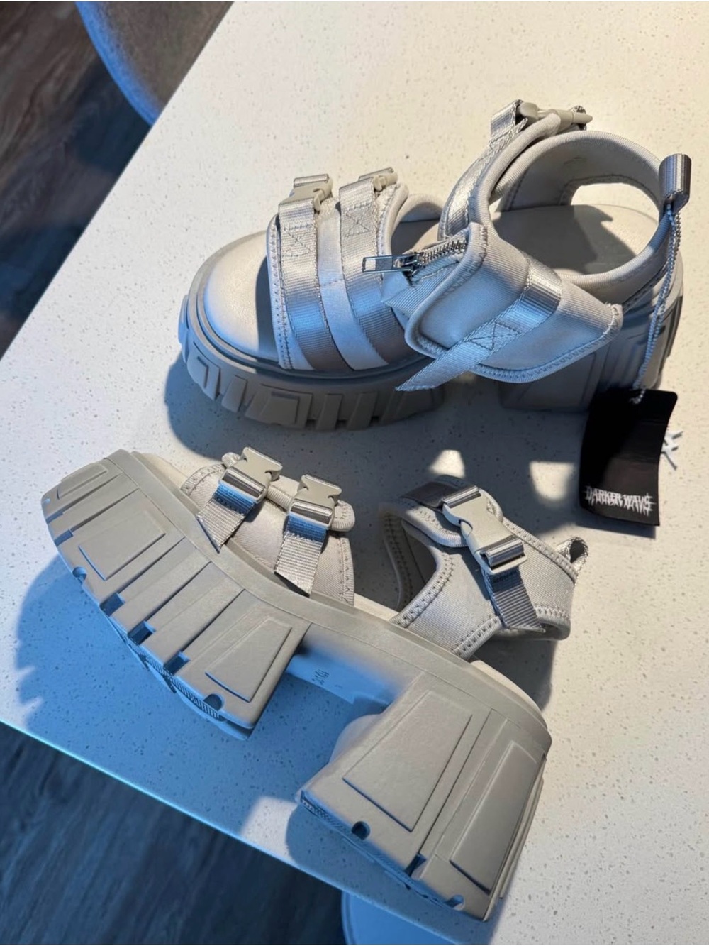 Chunky Platform Sandals - Light Gray